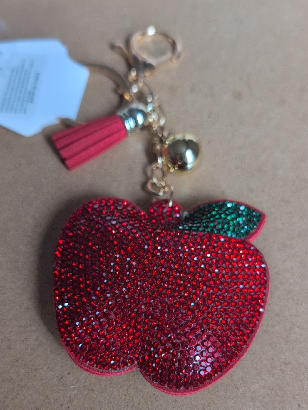 Sparkling Red Apple Keychain Bag Charm with Gold Details
